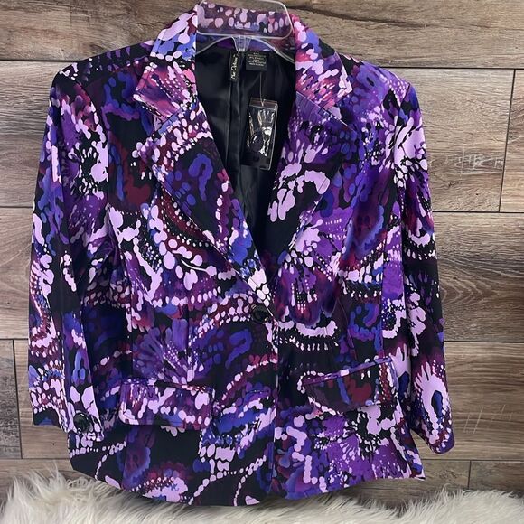 Nue Options Petites Cardigan Jacket Blazer, NWT, Size PM, Purple Floral - Picture 3 of 7